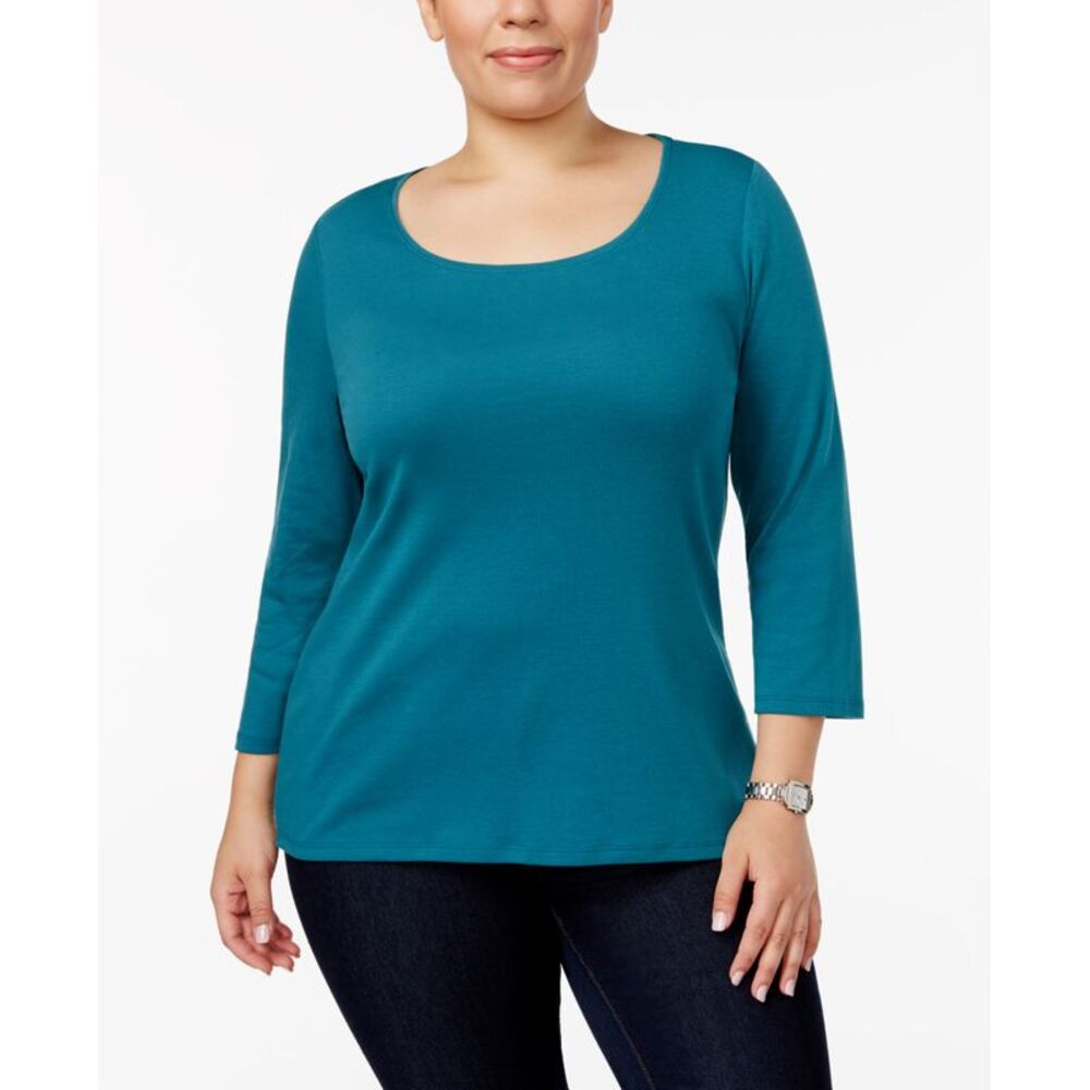 Charter Club Plus Size Cotton Scoop Neck Top
